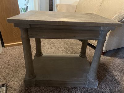 Solid Wood Gray End Table / Nightstand - Minimal Finish Wear