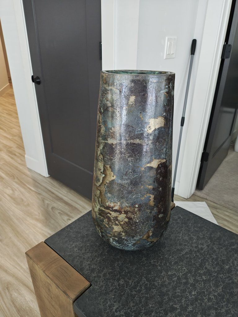 Rustic Metallic Bronze & Verdigris Tall Decorative Vase - Purchased From Modern Display