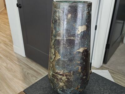Rustic Metallic Bronze & Verdigris Tall Decorative Vase - Purchased From Modern Display