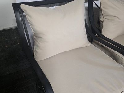 4 Outdoor Patio deck club Swivel Rocker Chairs with Beige Cushions - Black Metal Frame