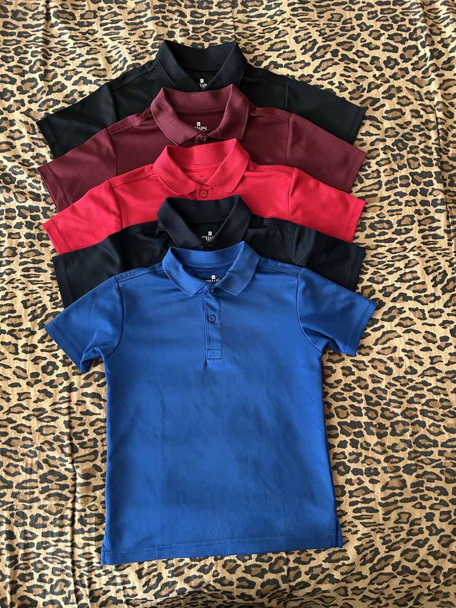 Chaps Boys' Short Sleeve Polo Shirts - 5 Pack (Various Colors) - Size Small 8 School Uniform