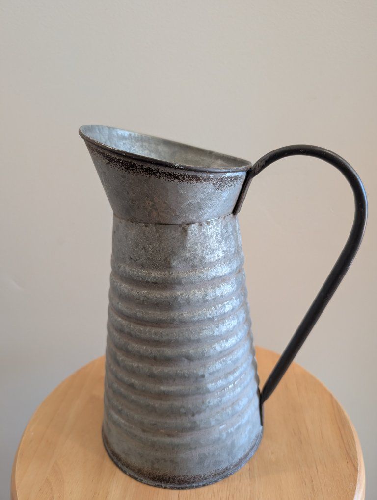 Farmhouse Galvanized Metal Pitcher Vase - Rustic Decor Accent