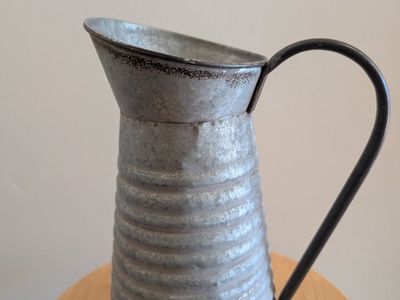 Farmhouse Galvanized Metal Pitcher Vase - Rustic Decor Accent