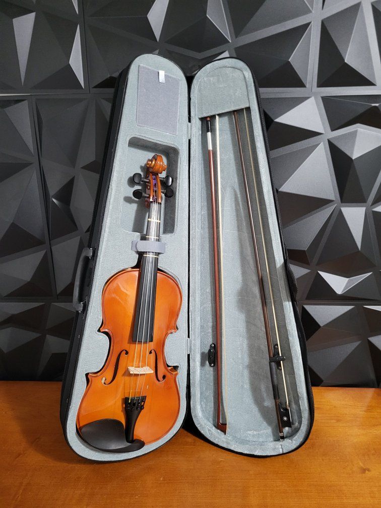 Violin for Beginner 4/4 Full Size Violin Set Solid Wood Ebony for Adult Teen Student Starter Kit with Hard Case, Brown. Excellen
