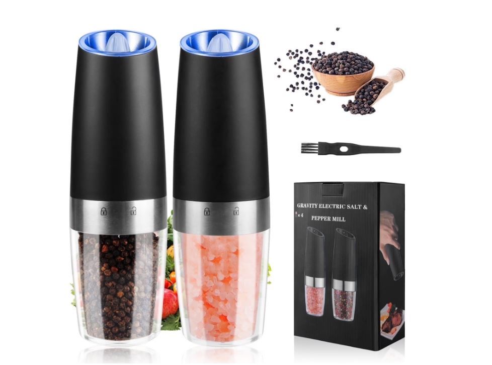 NEW! Gravity Electric Salt & Pepper Mill Grinder w/LED Light, One Hand Operation