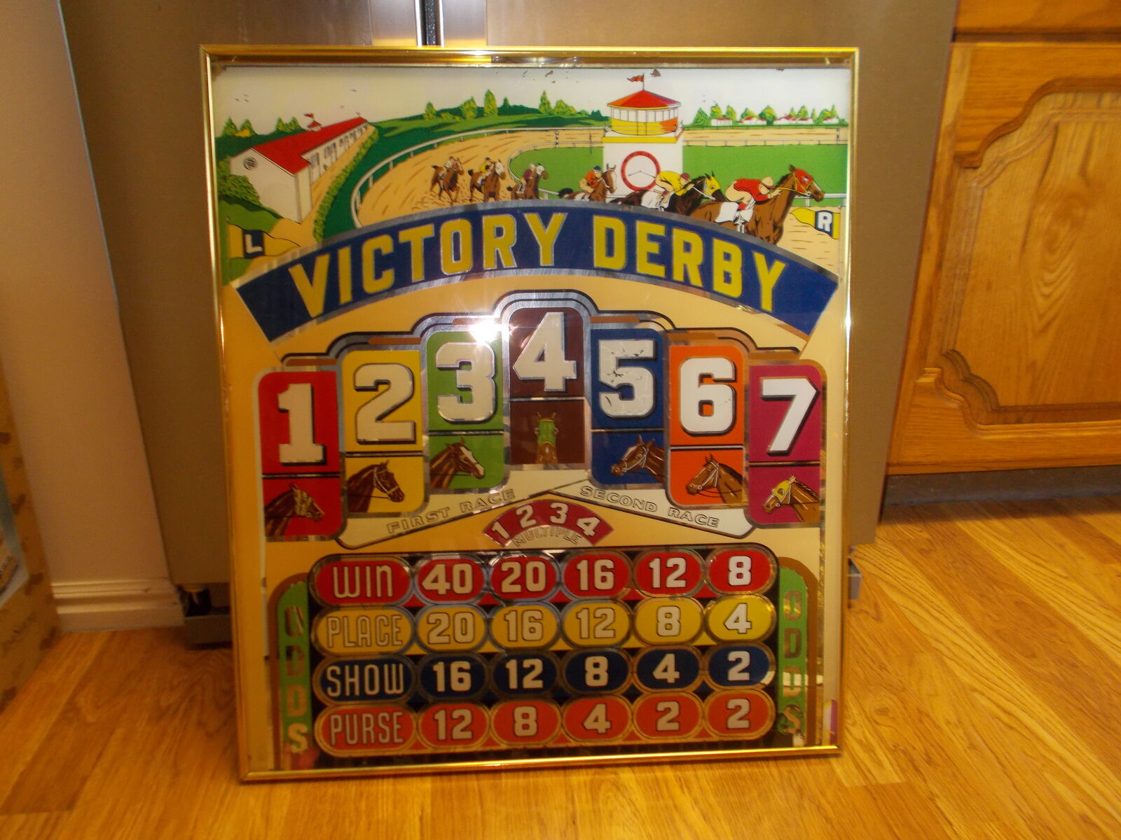 Rare 1946 VICTORY DERBY  PINBALL Back Glass HORSE