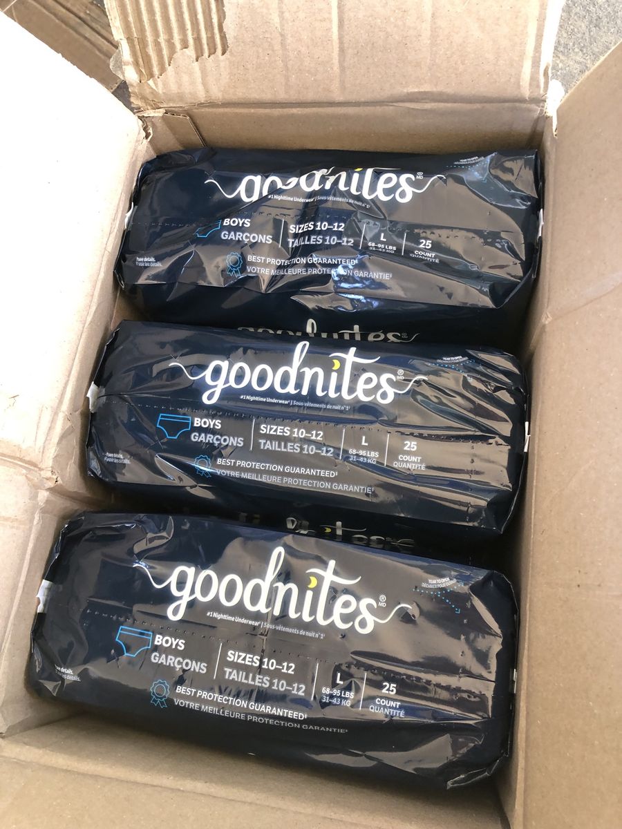 Goodnites Boys' Nighttime Underwear, Size L (Sizes 10-12, 68-95 lbs), 3 Packs of 25 (75 Count Total)