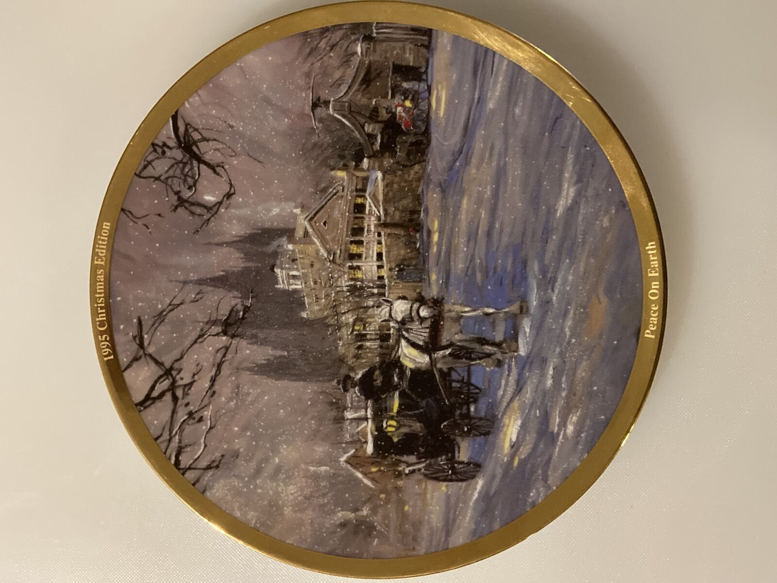 Vintage Porcelain Collector Plate - Christmas 1995 - "PEACE ON EARTH"  with COA