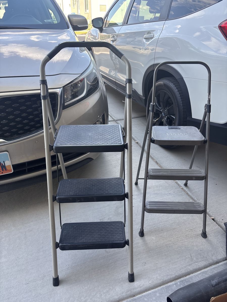 Cosco 3-Step & 2-Step Folding Step Stools - Grey Metal, Lightweight Household Ladders