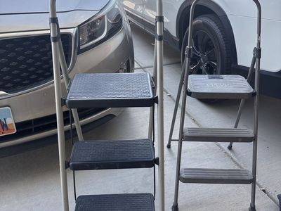 Cosco 3-Step & 2-Step Folding Step Stools - Grey Metal, Lightweight Household Ladders