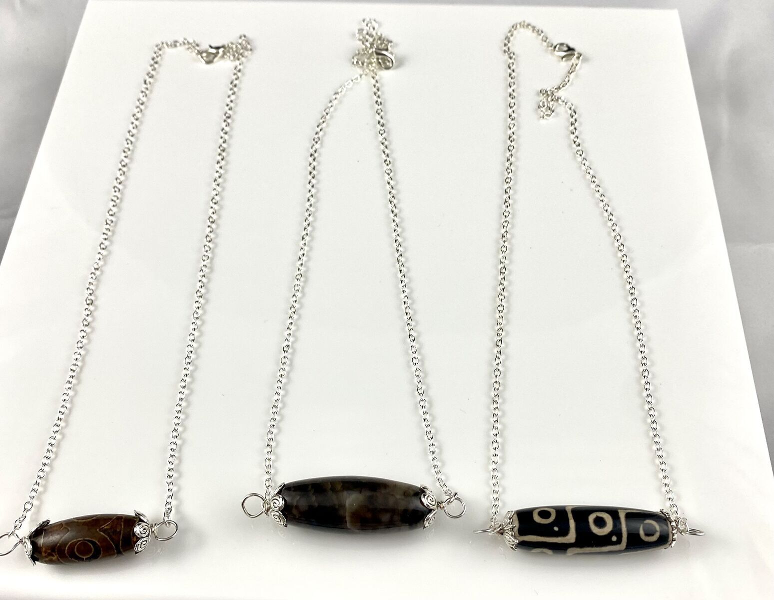 NEW - Beautiful Natural Gemstone Column Pendants On A Silver Plated Chain - Your Choice - C PIX