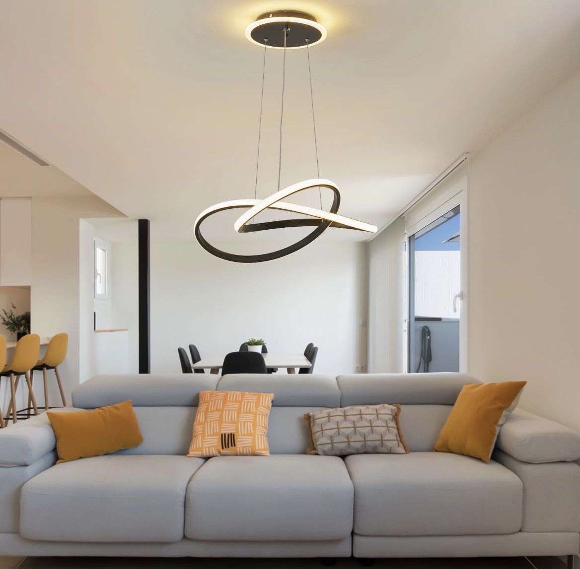 Modern LED Chandelier, Dimmable 3-Color Light, Adjustable Height w/ Remote Control, 48W 4800 Lumens