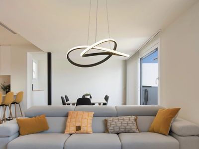 Modern LED Chandelier, Dimmable 3-Color Light, Adjustable Height w/ Remote Control, 48W 4800 Lumens