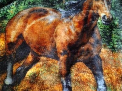 Horse Print Fleece Blanket - Warm & Soft Throw with Mountain & Forest Scene