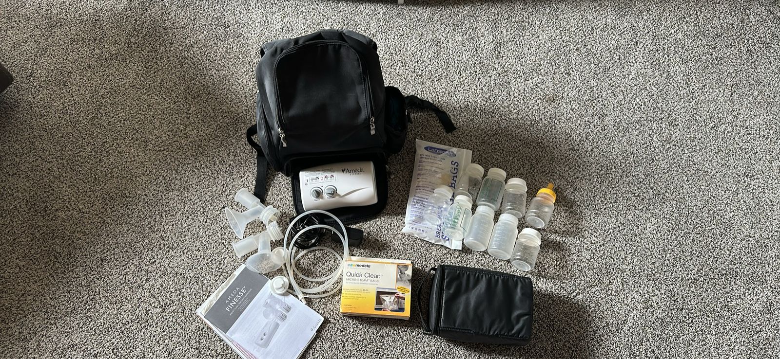 Ameda Finesse Double Electric Breast Pump with Accessories & Bottles