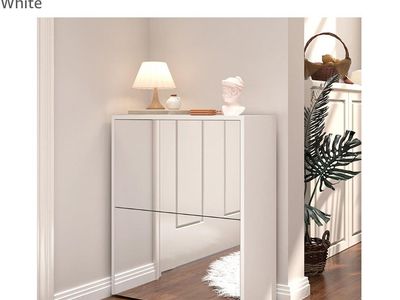 New 2-Tier Mirror Shoe Storage Cabinet Hidden Rack with Flip Drawer