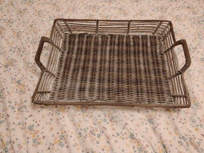 Rectangular Woven Wicker Serving Tray with Side Handles