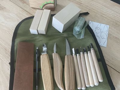 BeaverCraft Wood Carving Kit with Whittling Knives, Gouges, Basswood Blocks & Canvas Roll