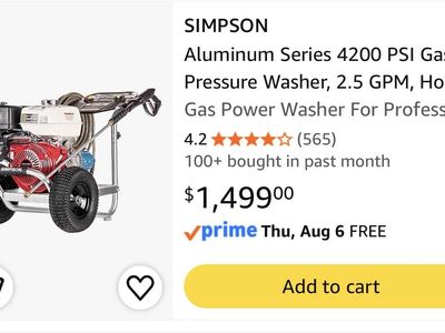 SIMPSON Aluminum Series 4200 PSI Gas Pressure Washer 2.5 GPM Honda Engine