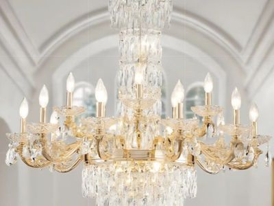 Gold Crystal Contemporary Chandelier Foyer Entryway Lighting, 2-Tier Large Foyer Entrance Chandeliers for High Ceiling Big Cryst