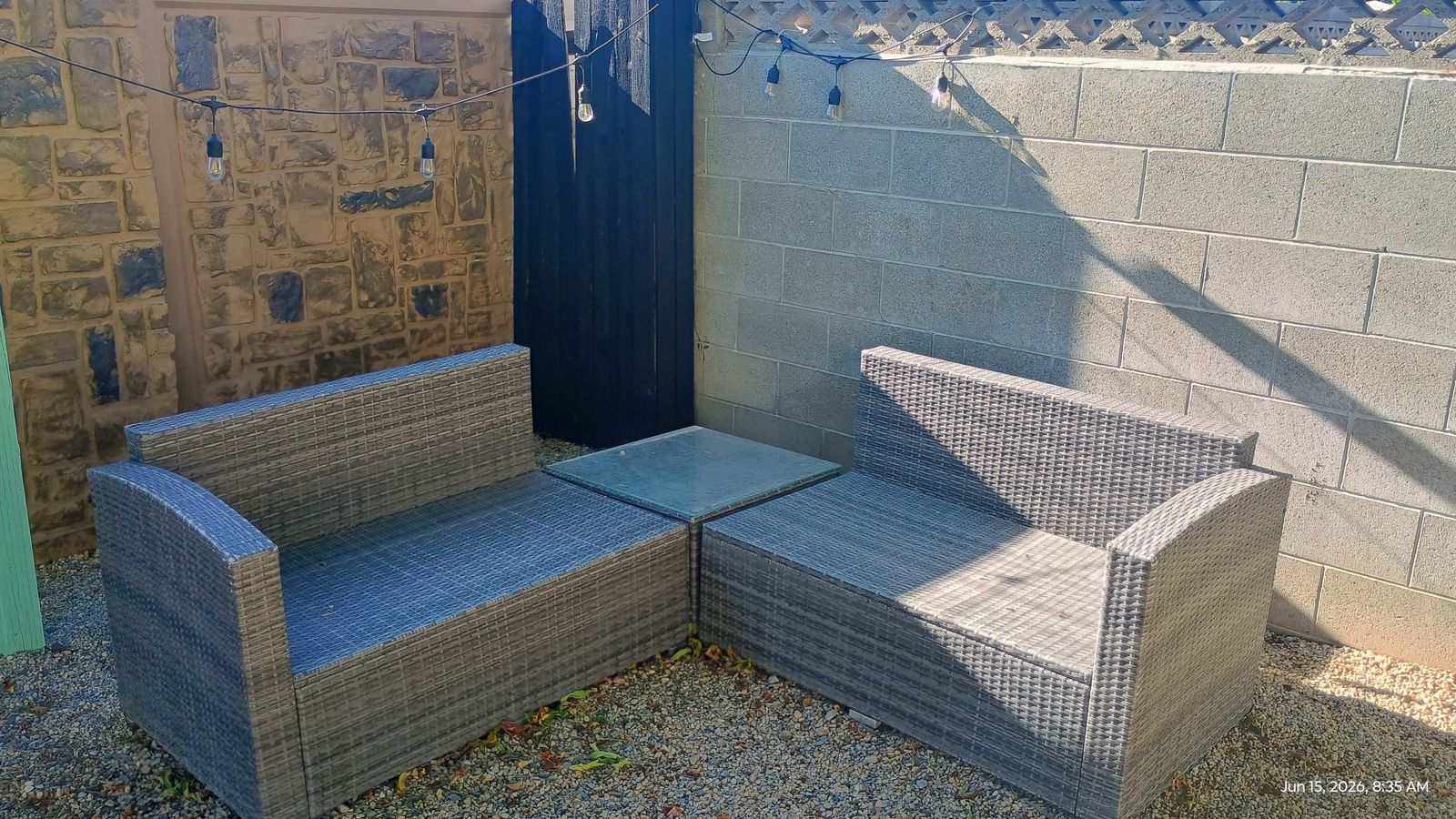 Outdoor Wicker Patio Seating Set with Cushions Glass Top Table - Gray