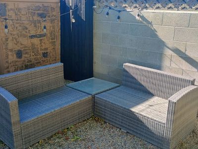 Outdoor Wicker Patio Seating Set with Cushions Glass Top Table - Gray