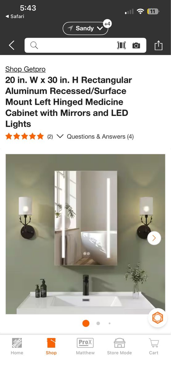 Getpro 20 x 30" LED medicine cabinet with mirrors