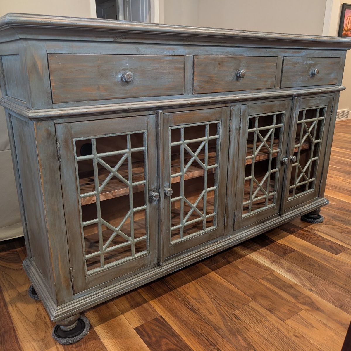 Distressed Teal Sideboard / Buffet Cabinet with De