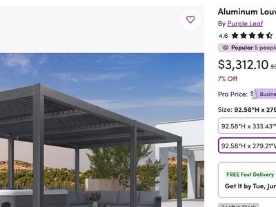 NEW in box, $3300 Wayfair Purple Leaf Aluminum Louvered Pergola - Grey 92.58 x 279.21 W x 137.36 D