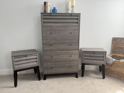 3 Piece Rustic Grey Bedroom Set ( Two nightstands and a tall dresser)