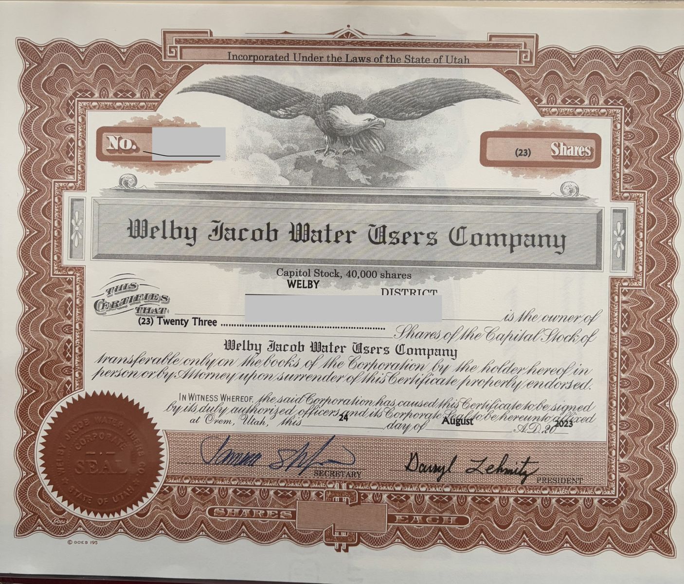 23 Welby Water Shares