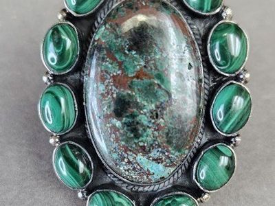 Sterling Silver Malachite and Azurite-Malachite Cluster Ring - Unique Gemstone Piece size 10.25.