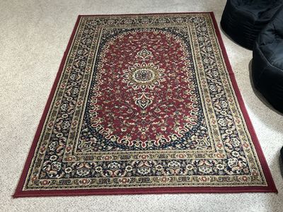 Traditional Persian Style Area Rug – Red & Navy Floral Medallion