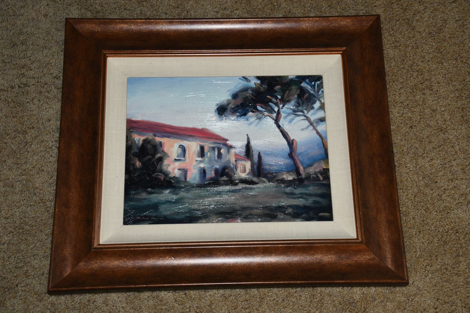 BEAUTIFUL "TUSCAN COUNTRY VILLA" PICTURE ~ MICHAEL DOWNS ~ 18" x 21" FRAMED ~ BRUSH  STROKES, NO GLASS