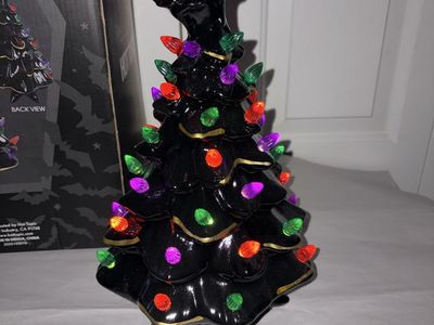 New Hot Topic Ceramic Black Bat Halloween Light-Up Christmas Tree with Box