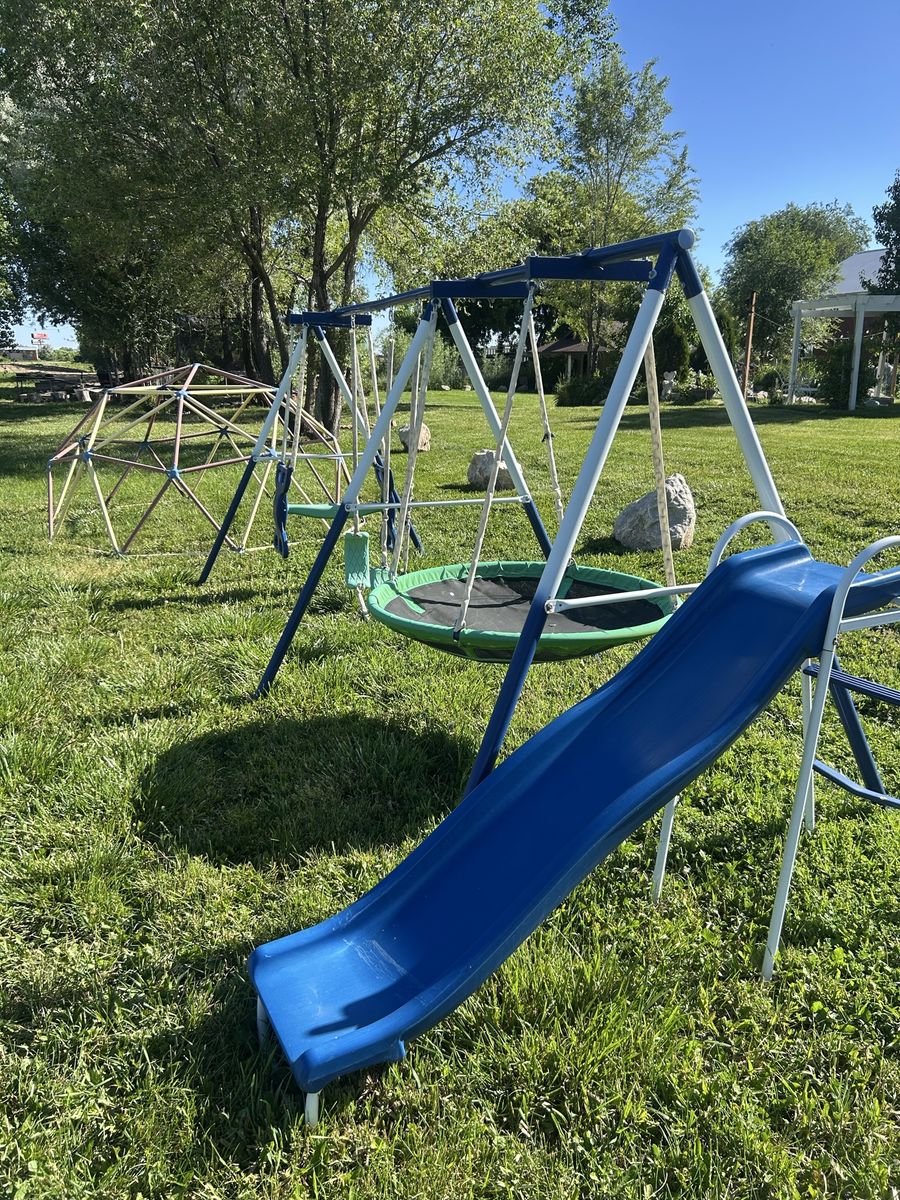 Swing set and jungle gym