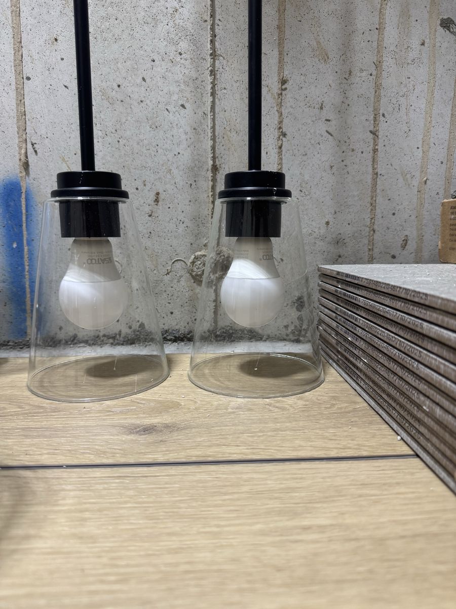 Pair of Modern Black Pendant Lights with Clear Glass Shades