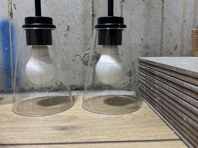 Pair of Modern Black Pendant Lights with Clear Glass Shades