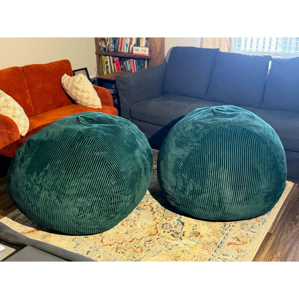Pair of Large Memory Foam Bean Bag Chairs - Forest Green Corduroy
