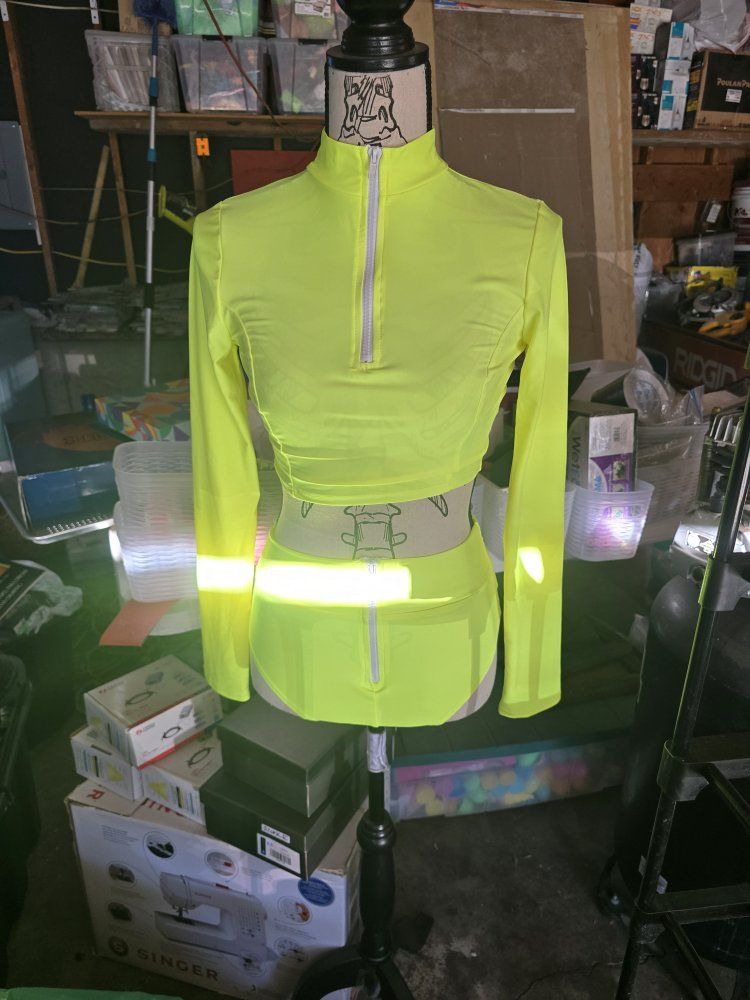 Neon Yellow Two-Piece Crop Top & Mini Skirt Set - Size Small
