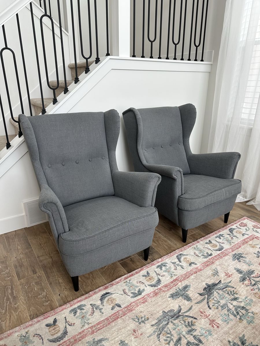 Pair of Gray Wingback Chairs