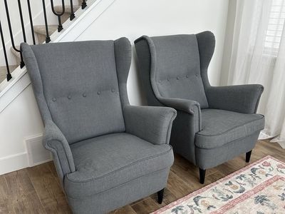 Pair of Gray Wingback Chairs