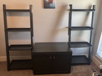 Great handcrafted shelving and cupboard. Black. Real Wood. Best offer accepted.