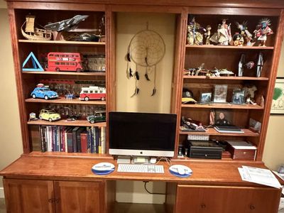 Custom Solid Wood Home Office Desk & Hutch with Storage and Display Shelves, Cherry Finish