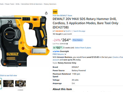 DEWALT 20V MAX SDS Rotary Hammer Drill, Cordless, 3 Application Modes, Bare Tool Only (DCH273B)