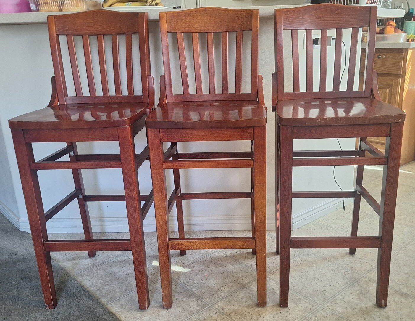 3 Solid Wood Bar Stools – Beechwood