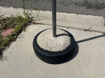 DIY Tire & Concrete Pole Stand Base for Umbrellas or Flags - Heavy Duty Stability most recently used for tetherball and baseball