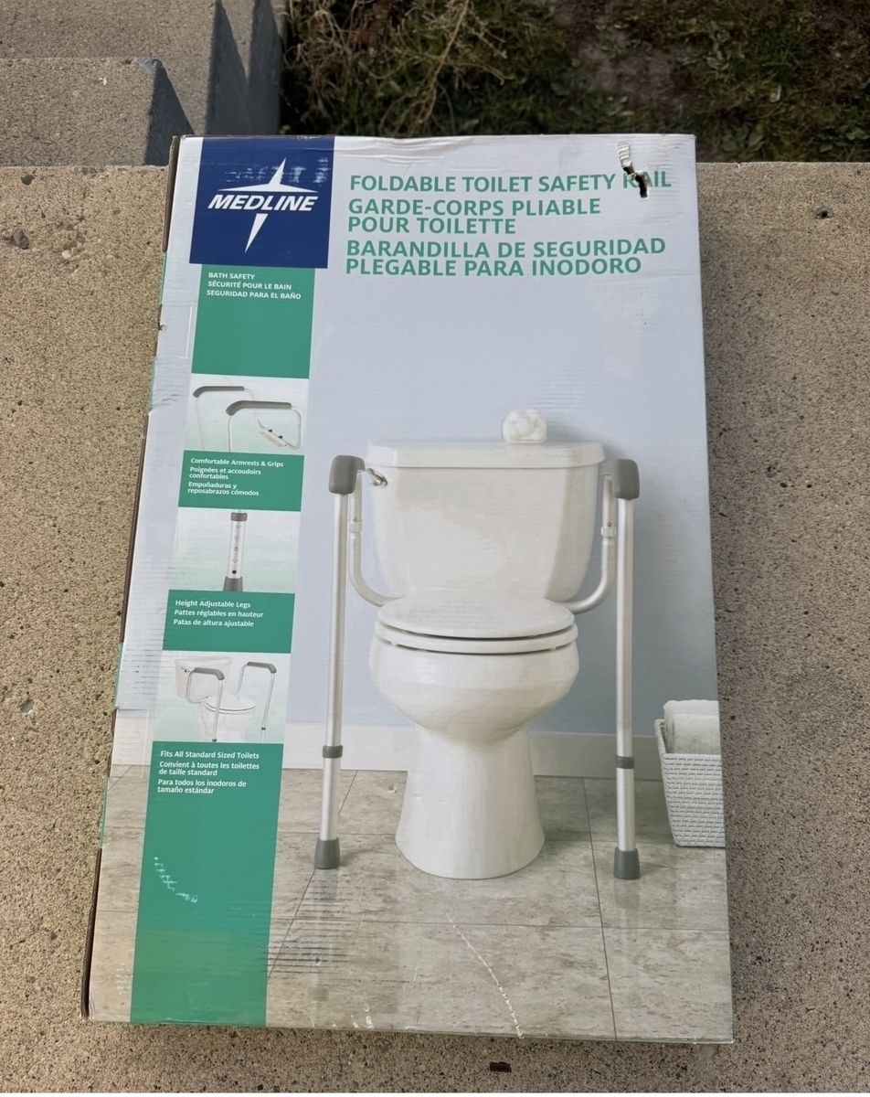 Medline Foldable Toilet Safety Rail - Adjustable Height, Comfortable Grips - Fits Standard Toilets
