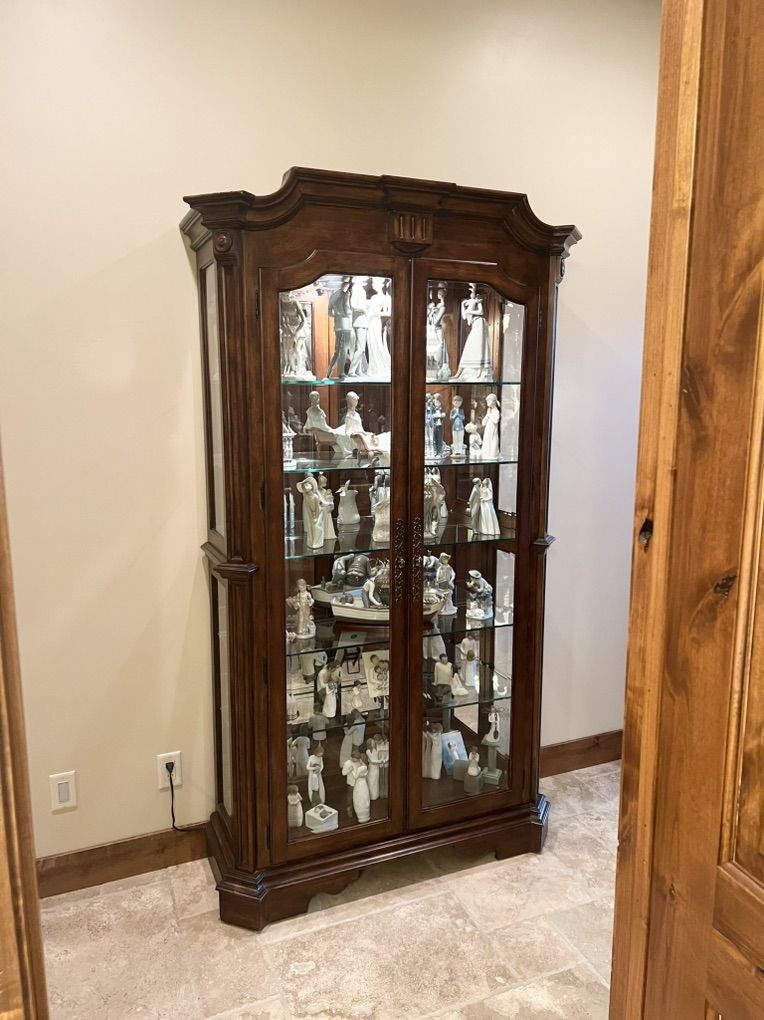 Solid cherry/Walnut Full Lit, Mirror Glass Shelves