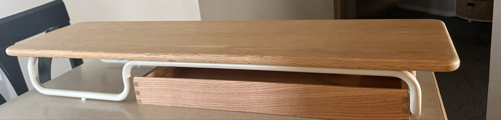 Monitor Stand with Drawer - Light Wood & White Frame, Desk Organizer Riser, Great Condition